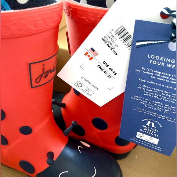 🐸Joules Kids Welly Rain Boots - 🦀 Last 3 in Adorable Styles: Frog Crab Ladybug!🐞 - Picture 4 of 16